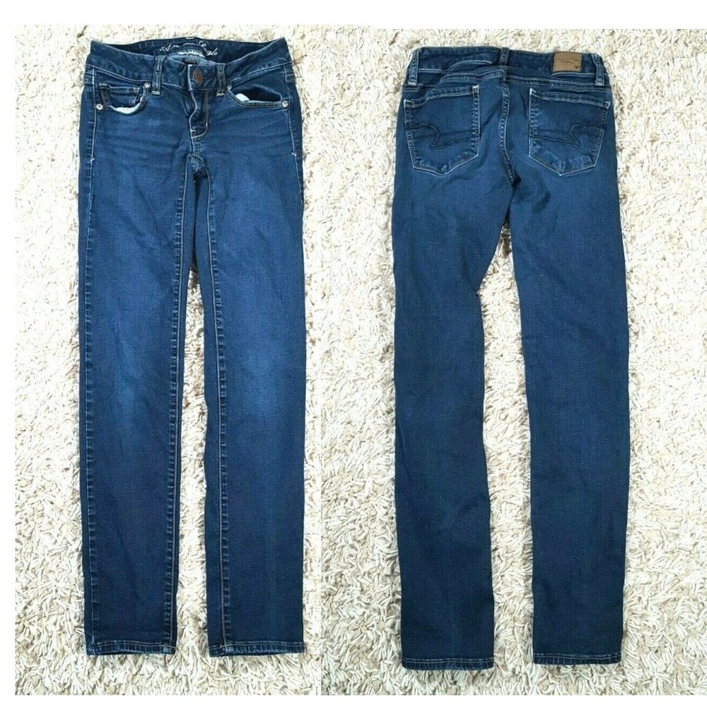 AMERICAN EAGLE Womens Low Rise SKINNY Jeans Dark Wash Size 0 SHORT